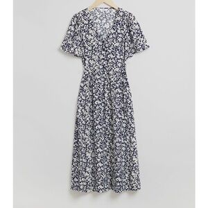&other stories navy floral flutter sleeve dress